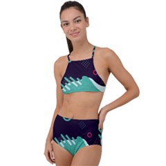 Colorful Background, Material Design, Geometric Shapes Halter Tankini Set by nateshop