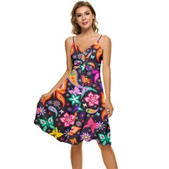 Floral Butterflies Sleeveless Tie Front Chiffon Dress by nateshop