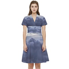 Majestic Clouds Landscape Short Sleeve Waist Detail Dress by dflcprintsclothing