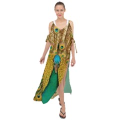 Peacock Feather Bird Peafowl Maxi Chiffon Cover Up Dress by Cemarart