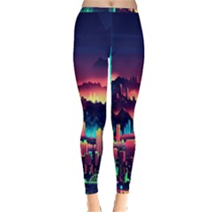 Cityscape Building Painting 3d City Illustration Inside Out Leggings by Bedest