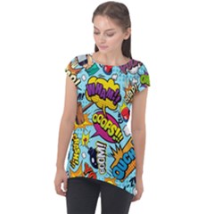 Comic Elements Colorful Seamless Pattern Cap Sleeve High Low Top by Bedest