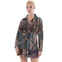 Seamless Pattern With Flower Bird Women s Long Sleeve Casual Dress View1