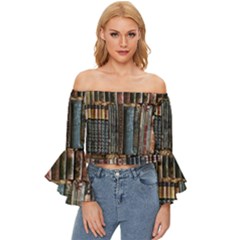Psychedelic Digital Art Artwork Landscape Colorful Off Shoulder Flutter Bell Sleeve Top by Bedest