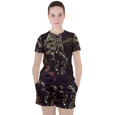 Astronaut Playing Guitar Parody Women s T-shirt And Shorts Set by Cemarart