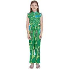 Golf Course Par Golf Course Green Kids  Sleeveless Ruffle Edge Band Collar Chiffon One Piece by Cemarart