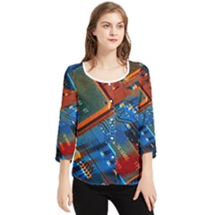 Gray Circuit Board Electronics Electronic Components Microprocessor Chiffon Quarter Sleeve Blouse by Cemarart
