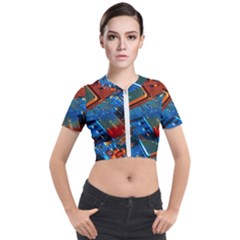 Gray Circuit Board Electronics Electronic Components Microprocessor Short Sleeve Cropped Jacket by Cemarart
