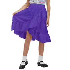 Ultra Violet Purple Kids  Ruffle Flared Wrap Midi Skirt by bruzer