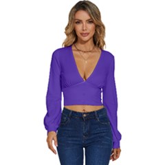 Ultra Violet Purple Long Sleeve Deep-v Velour Top by Patternsandcolors