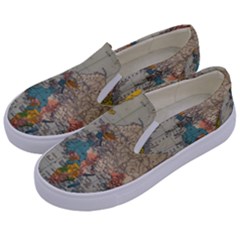 Vintage World Map Kids  Canvas Slip Ons by Proyonanggan