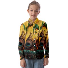 Oceans Stunning Painting Sunset Scenery Wave Paradise Beache Mountains Kids  Long Sleeve Shirt by Cemarart