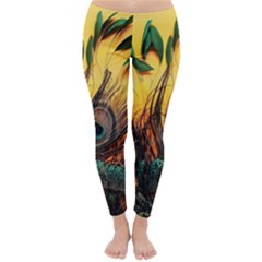 Sunset Illustration Water Night Sun Landscape Grass Clouds Painting Digital Art Drawing Classic Winter Leggings by Cemarart