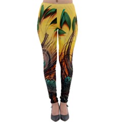 Japan Art Artwork Asia Drawing Lake Landscape Mountain Nature Oriental Lightweight Velour Leggings by Cemarart