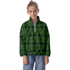 Green Floral Pattern Floral Greek Ornaments Kids  Half Zip Hoodie by nateshop