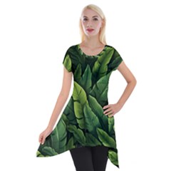 Green Leaves Short Sleeve Side Drop Tunic by goljakoff