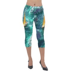 Seascape Boat Sailing Lightweight Velour Capri Leggings  by Cemarart