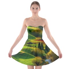 Countryside Landscape Nature Strapless Bra Top Dress by Cemarart