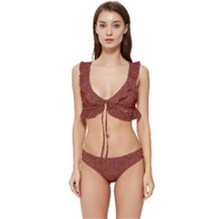 Hexagon Motif Geometric Tribal Style Pattern Low Cut Ruffle Edge Bikini Set by dflcprintsclothing