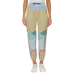 Beach Sea Surfboards Water Sand Drawing  Boho Bohemian Nature Women s Cropped Drawstring Pants by Grandong