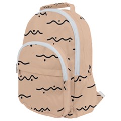 Lines Dots Pattern Abstract Rounded Multi Pocket Backpack by Cemarart