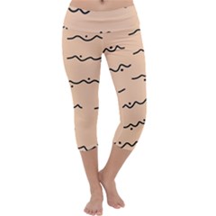 Lines Dots Pattern Abstract Capri Yoga Leggings by Cemarart