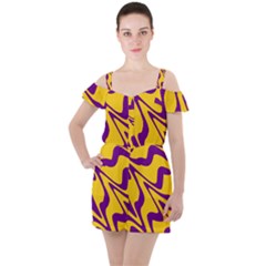 Waves Pattern Lines Wiggly Ruffle Cut Out Chiffon Playsuit by Cemarart