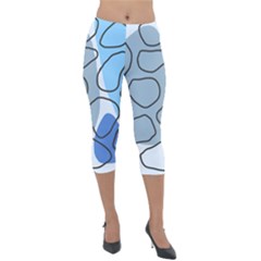 Boho Blue Deep Blue Artwork Lightweight Velour Capri Leggings  by Cemarart