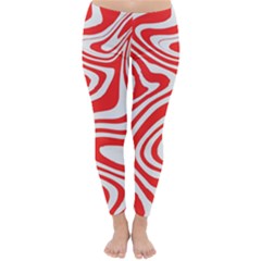 Red White Background Swirl Playful Classic Winter Leggings by Cemarart
