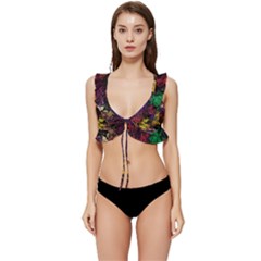 Abstract Painting Colorful Low Cut Ruffle Edge Bikini Top by Cemarart