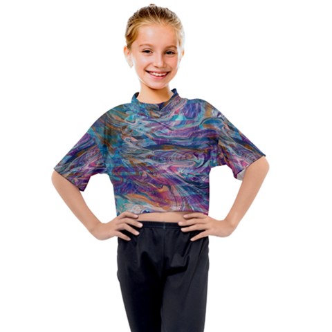 Abstarct Cobalt Waves Kids Mock Neck T-shirt by kaleidomarblingart