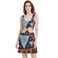 Fractal Triangle Geometric Abstract Pattern Velour Cutout Dress by Cemarart