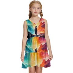 Starry Night Wanderlust: A Whimsical Adventure Kids  Sleeveless Tiered Mini Dress by stine1
