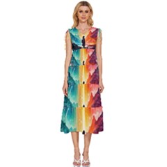 Starry Night Wanderlust: A Whimsical Adventure V-neck Drawstring Shoulder Sleeveless Maxi Dress by stine1