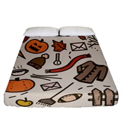 Halloween Doodle Autumn Pumpkin Fitted Sheet (california King Size) by Bedest