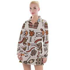 Halloween Doodle Autumn Pumpkin Women s Long Sleeve Casual Dress by Bedest