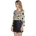 Elegant Hairdresser pattern cream Long Sleeve Tie Back Satin Wrap Top View2