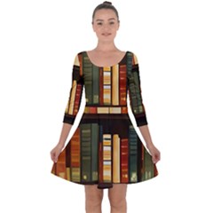 Books Bookshelves Library Fantasy Apothecary Book Nook Literature Study Quarter Sleeve Skater Dress by Grandong