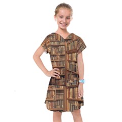 Room Interior Library Books Bookshelves Reading Literature Study Fiction Old Manor Book Nook Reading Kids  Drop Waist Dress by Grandong