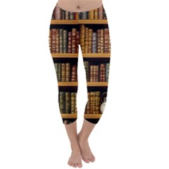 Room Interior Library Books Bookshelves Reading Literature Study Fiction Old Manor Book Nook Reading Capri Winter Leggings  by Grandong