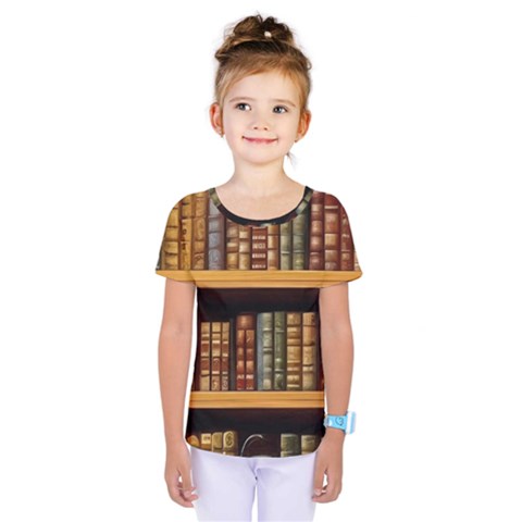 Room Interior Library Books Bookshelves Reading Literature Study Fiction Old Manor Book Nook Reading Kids  One Piece T-shirt by Grandong