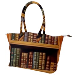 Room Interior Library Books Bookshelves Reading Literature Study Fiction Old Manor Book Nook Reading Canvas Shoulder Bag by Grandong