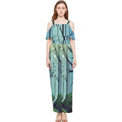 Nature Outdoors Night Trees Scene Forest Woods Light Moonlight Wilderness Stars Draped Sleeveless Chiffon Jumpsuit by Grandong