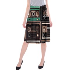 Retro Electronics Old Antiques Texture Wallpaper Vintage Cassette Tapes Retrospective Midi Beach Skirt by Grandong