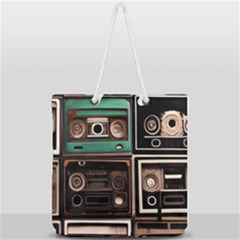 Retro Electronics Old Antiques Texture Wallpaper Vintage Cassette Tapes Retrospective Full Print Rope Handle Tote (large) by Grandong