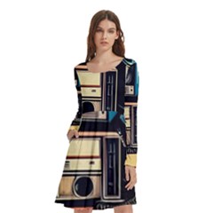 Radios Tech Technology Music Vintage Antique Old Long Sleeve Knee Length Skater Dress With Pockets by Grandong