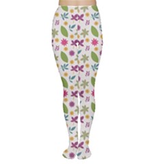 Pattern Flowers Leaves Green Purple Pink Tights by Maspions