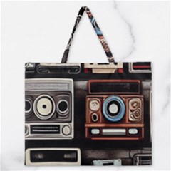 Retro Cameras Old Vintage Antique Technology Wallpaper Retrospective Zipper Large Tote Bag by Grandong