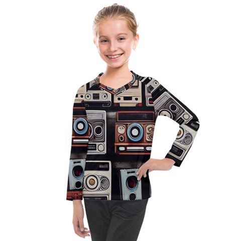 Retro Cameras Old Vintage Antique Technology Wallpaper Retrospective Kids  Long Mesh T-shirt by Grandong