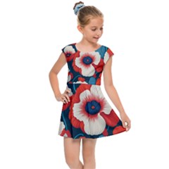 Red Poppies Flowers Art Nature Pattern Kids  Cap Sleeve Dress by Maspions